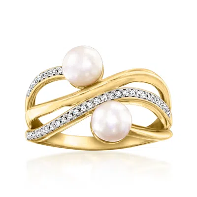 Ross-simons 5.5-6mm Cultured Pearl And . Diamond Swirl Ring In 18kt Gold Over Sterling In White