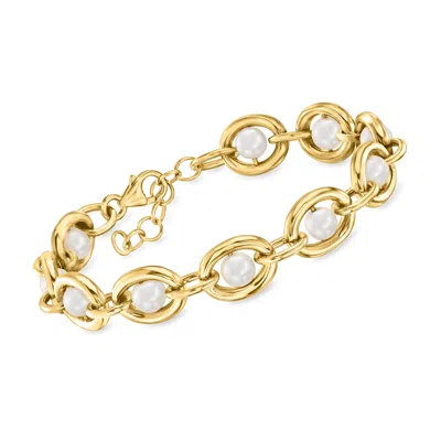 Ross-simons 5.5-6mm Cultured Pearl Link Bracelet In 18kt Gold Over Sterling In Multi