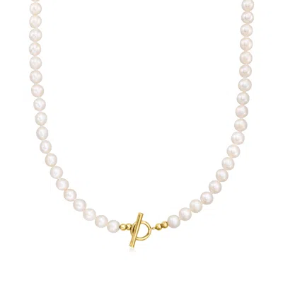 Ross-simons 5.5-6mm Cultured Pearl Toggle Necklace In 14kt Yellow Gold In Multi
