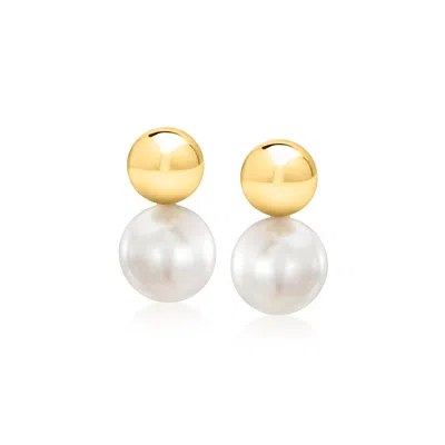 Ross-simons 5mm 14kt Yellow Gold Bead And 6-6.5mm Cultured Pearl Earrings In Multi