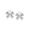 Ross-simons 5mm Cultured Pearl And . Diamond Bow Earrings In Sterling Silver In Silver