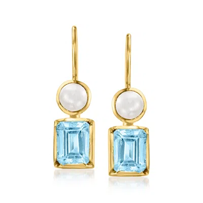 Ross-simons 5mm Cultured Pearl And Sky Blue Topaz Drop Earrings In 18kt Gold Over Sterling In Multi