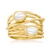 Ross-simons 5x7mm Cultured Semi-baroque Pearl Multi-row Ring In 18kt Gold Over Sterling In Silver
