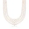 Ross-simons 6-12.5mm Cultured Pearl 3-strand Necklace With 14kt Yellow Gold In Multi