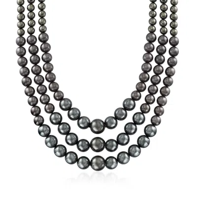 ROSS-SIMONS 6-12MM BLACK SHELL PEARL GRADUATED 3-STRAND NECKLACE WITH STERLING SILVER