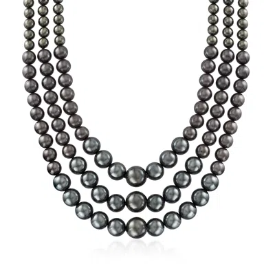 Ross-simons 6-12mm Black Shell Pearl Graduated 3-strand Necklace With Sterling Silver In Multi