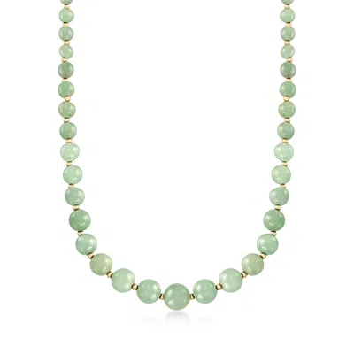 Ross-simons 6-12mm Green Jade Bead Necklace With 14kt Yellow Gold In Multi