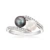Ross-simons 6-6.5mm Black And White Cultured Button Pearl And . Diamond Bypass Ring In Sterling Silver In White