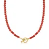 Ross-simons 6-6.5mm Carnelian Bead Toggle Clasp Necklace In 18kt Gold Over Sterling In Red