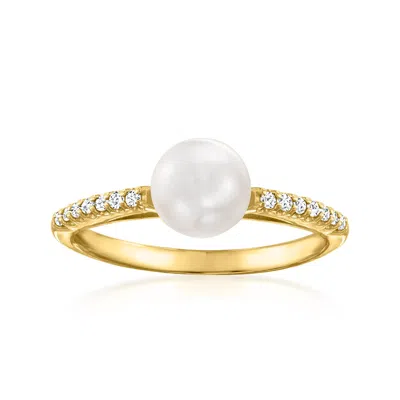 Ross-simons 6-6.5mm Cultured Pearl And . Diamond Ring In 14kt Yellow Gold In White
