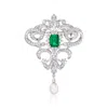 Ross-simons 6-6.5mm Cultured Pearl And Simulated Emerald Vintage-style Pin With Czs In Sterling Silver In Green