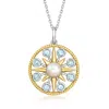 Ross-simons 6-6.5mm Cultured Pearl And . Sky Blue Topaz Sun Pendant Necklace In Sterling Silver And 18kt Gold Ov In Multi