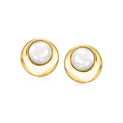Ross-simons 6-6.5mm Cultured Pearl Disc Earrings In 14kt Yellow Gold