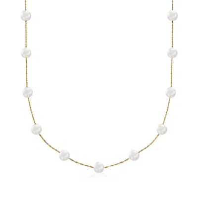 Ross-simons 6-6.5mm Cultured Pearl Station Necklace In 14kt Yellow Gold In Multi