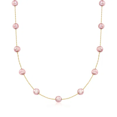 Ross-simons 6-6.5mm Pink Cultured Pearl Station Necklace In 14kt Yellow Gold In Multi