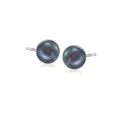 Ross-simons 6-7mm Black Cultured Pearl Stud Earrings In 14kt White Gold
