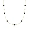 ROSS-SIMONS 6-7MM CULTURED PEARL AND ONYX BEAD STATION NECKLACE IN 14KT YELLOW GOLD