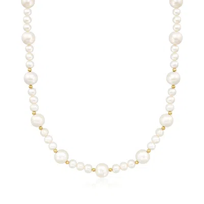 Ross-simons 6.5-11.5mm Cultured Pearl Necklace With 14kt Yellow Gold In Silver