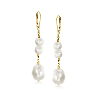 Ross-simons 6.5-11mm Cultured Pearl Drop Earrings In 14kt Yellow Gold In Silver