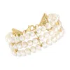 Ross-simons 6.5-7.5mm Cultured Pearl 3-row Bracelet In 18kt Gold Over Sterling In Multi
