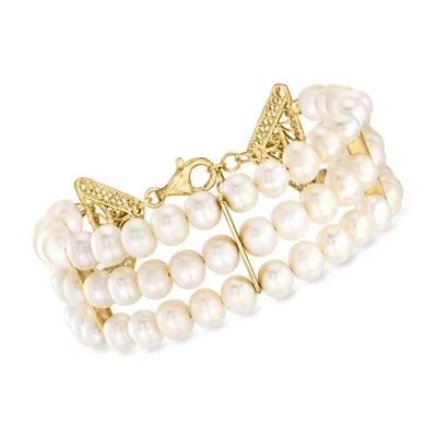 Ross-simons 6.5-7.5mm Cultured Pearl 3-row Bracelet In 18kt Gold Over Sterling In Multi
