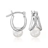 Ross-simons 6.5-7mm Cultured Pearl And . Diamond Double-hoop Earrings In Sterling Silver In White