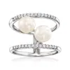 Ross-simons 6.5-7mm Cultured Pearl And . Diamond Open-space Ring In Sterling Silver In White