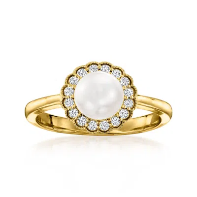 Ross-simons 6.5-7mm Cultured Pearl And . Diamond Ring In 14kt Yellow Gold In White