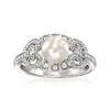 Ross-simons 6.5-7mm Cultured Pearl And . Diamond Swirl Ring In Sterling Silver In White