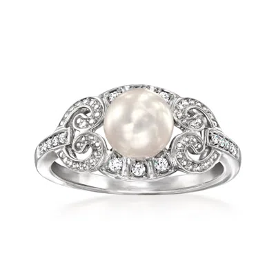 Ross-simons 6.5-7mm Cultured Pearl And . Diamond Swirl Ring In Sterling Silver In White