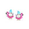 Ross-simons 6.5-7mm Cultured Pearl And Multicolored Enamel Flamingo Floatie Gnome Earrings In Sterling Silver In Multi