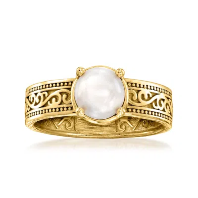 Ross-simons 6.5-7mm Cultured Pearl Scrollwork Ring In 18kt Gold Over Sterling