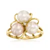 Ross-simons 6.5-7mm Multicolored Cultured Pearl Flower Ring With Diamond Accent In 18kt Gold Over Sterling In Multi