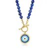 Ross-simons 6mm Lapis Bead And Multicolored Enamel Evil Eye Toggle Necklace In 18kt Gold Over Sterling In Multi