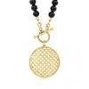 Ross-simons 6mm Onyx Bead And 18kt Gold Over Sterling Crisscross Medallion Toggle Necklace In Multi