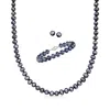 Ross-simons 7-7.5mm Black Cultured Pearl Jewelry Set: Necklace, Bracelet And Stud Earrings With Sterling Silver In Multi