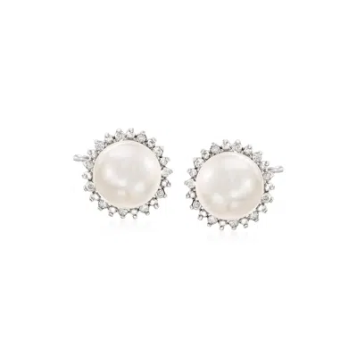 Ross-simons 7-7.5mm Cultured Button Pearl And . Diamond Stud Earrings In Sterling Silver In White