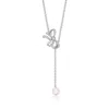 Ross-simons 7-7.5mm Cultured Pearl And . Diamond Bow Lariat Necklace In Sterling Silver In Silver
