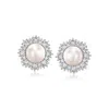 Ross-simons 7-7.5mm Cultured Pearl And . Diamond Earrings In Sterling Silver In White