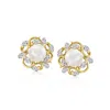Ross-simons 7-7.5mm Cultured Pearl And . Diamond Leaf Earrings In 14kt Yellow Gold In White