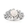 Ross-simons 7-7.5mm Cultured Pearl And . Diamond Ring In Sterling Silver In White