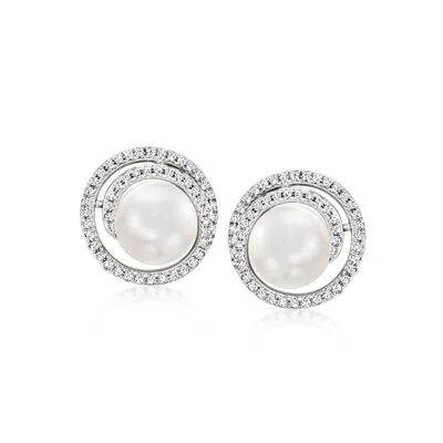 Ross-simons 7-7.5mm Cultured Pearl And . Diamond Spiral Earrings In 14kt White Gold
