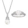 Ross-simons 7-7.5mm Cultured Pearl And . White Topaz Jewelry Set: Pendant Necklace And Ring In Sterling Silver