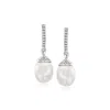 Ross-simons 7-7.5mm Cultured Pearl Drop Earrings With . Diamonds In 14kt White Gold