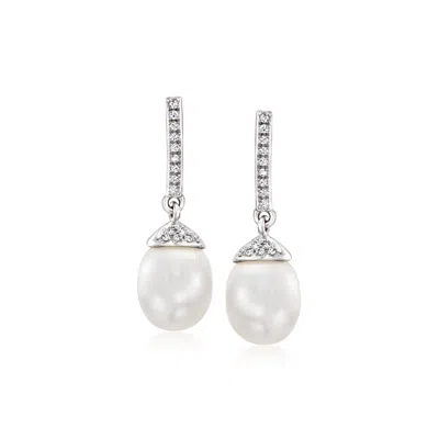 Ross-simons 7-7.5mm Cultured Pearl Drop Earrings With . Diamonds In 14kt White Gold