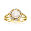 Ross-simons 7-7.5mm Cultured Pearl Ring With Diamonds In 18kt Gold Over Sterling