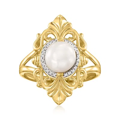 Ross-simons 7-7.5mm Cultured Pearl Ring With Diamonds In 18kt Gold Over Sterling