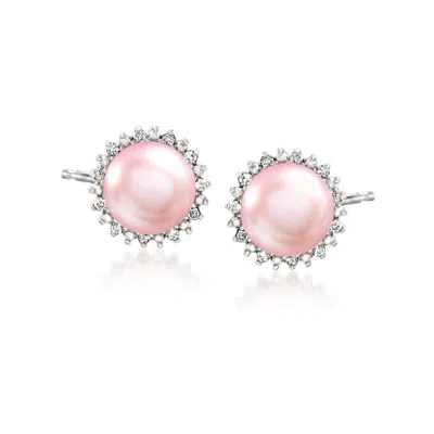 Ross-simons 7-7.5mm Pink Cultured Pearl And . Diamond Earrings In Silver