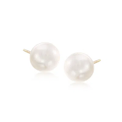 Ross-simons 7-8mm Cultured Pearl Stud Earrings In 14kt Yellow Gold In Silver