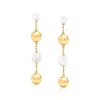 Ross-simons 7.5-10.5mm Cultured Pearl And 10mm 18kt Gold Over Sterling Ball Drop Earrings In Yellow